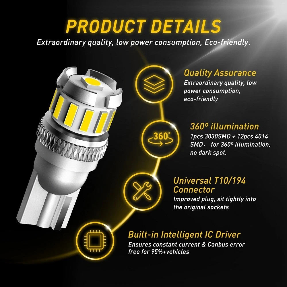 2X T10 LED Backup Tail Light Bulbs for Various Vehicles