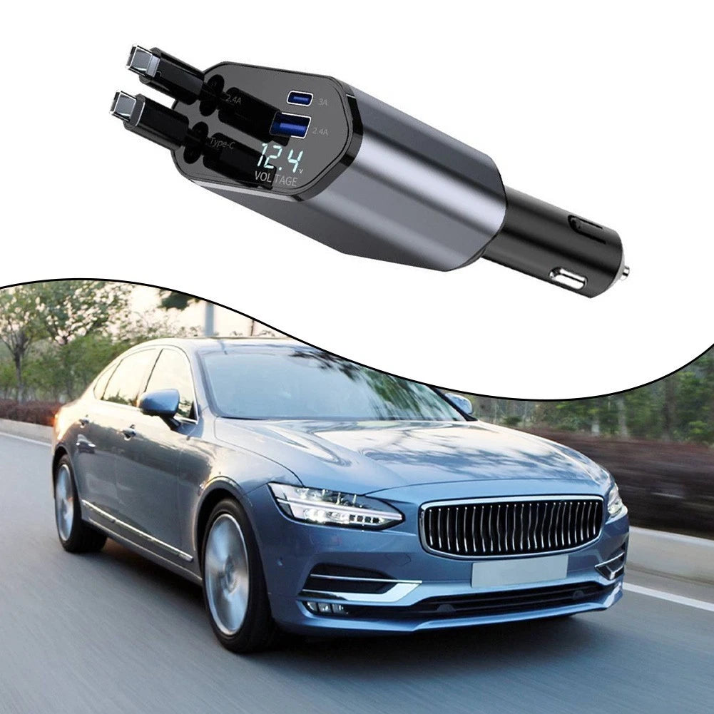 Dual Port Retractable Car Phone Charger for Universal Use (Black)