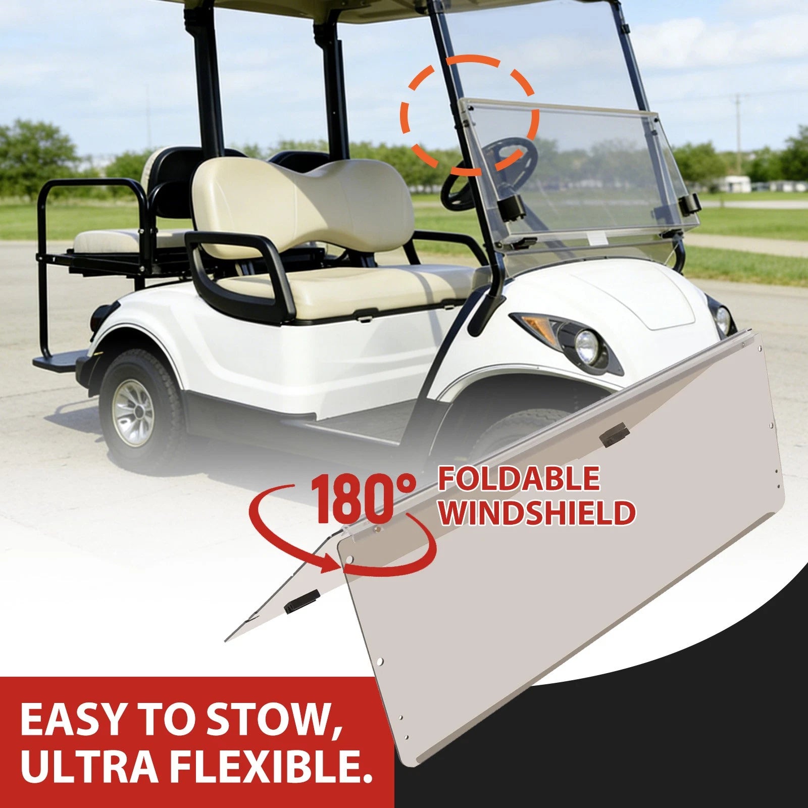 Smoke Tinted Folding Windshield for EZGO RXV Golf Cart (2008-Present)