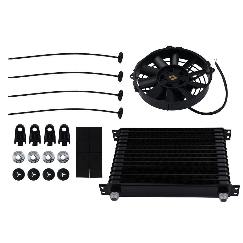 15-Row 10AN Oil Cooler with 7" Fan for Universal Modified Vehicles