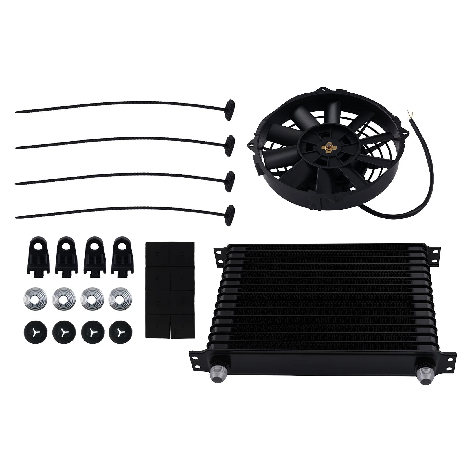 15-Row 10AN Oil Cooler with 7" Fan for Universal Modified Vehicles