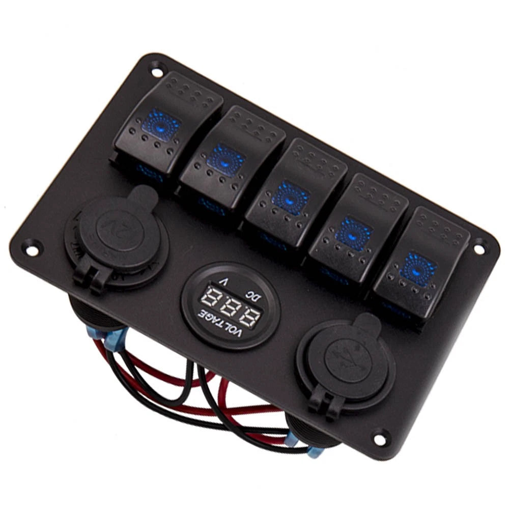 5 Gang On-Off LED Toggle Switch Panel for Car Boat Marine