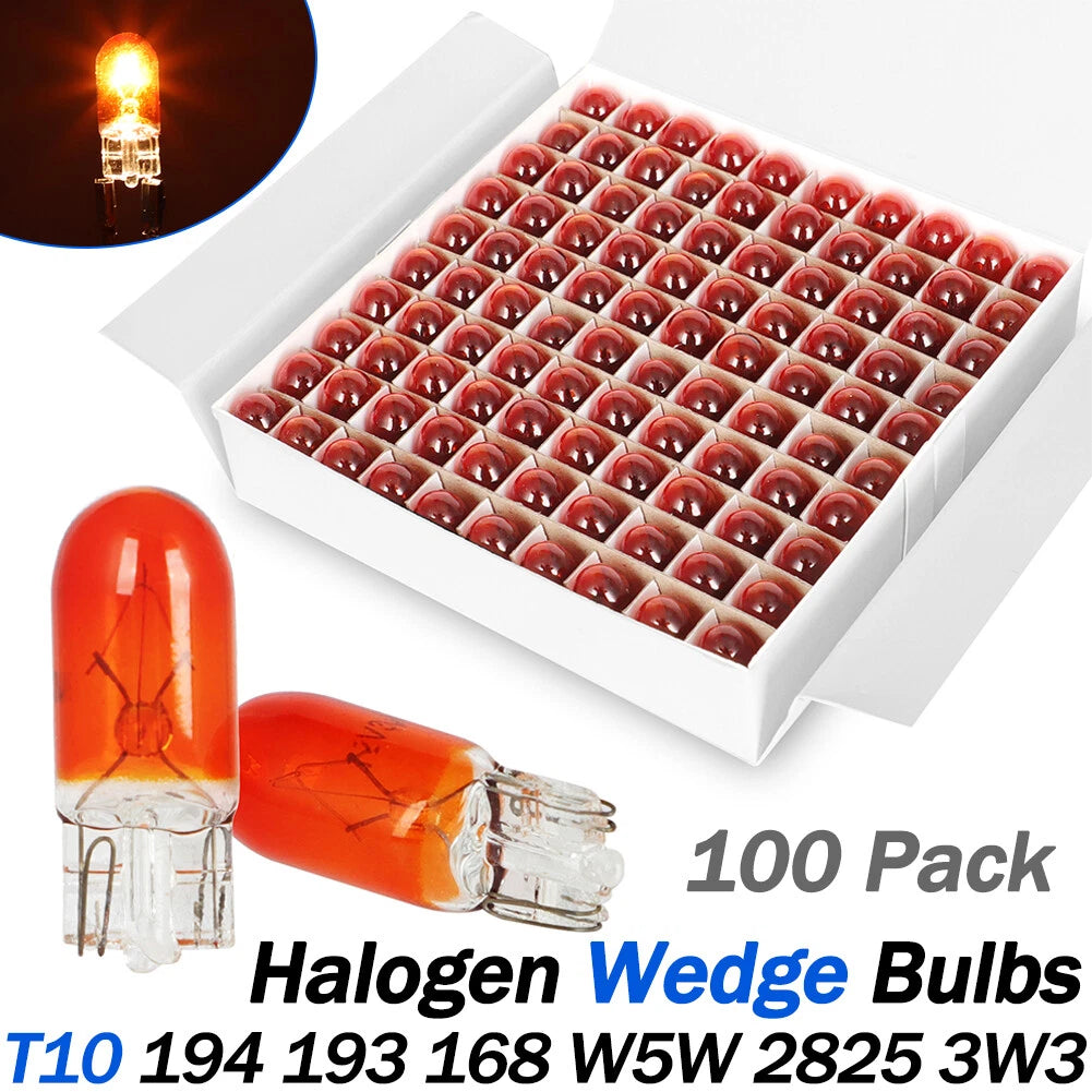 100PCS 194 Halogen Signal Wedge Bulb T10 168 Amber for Universal (12V)