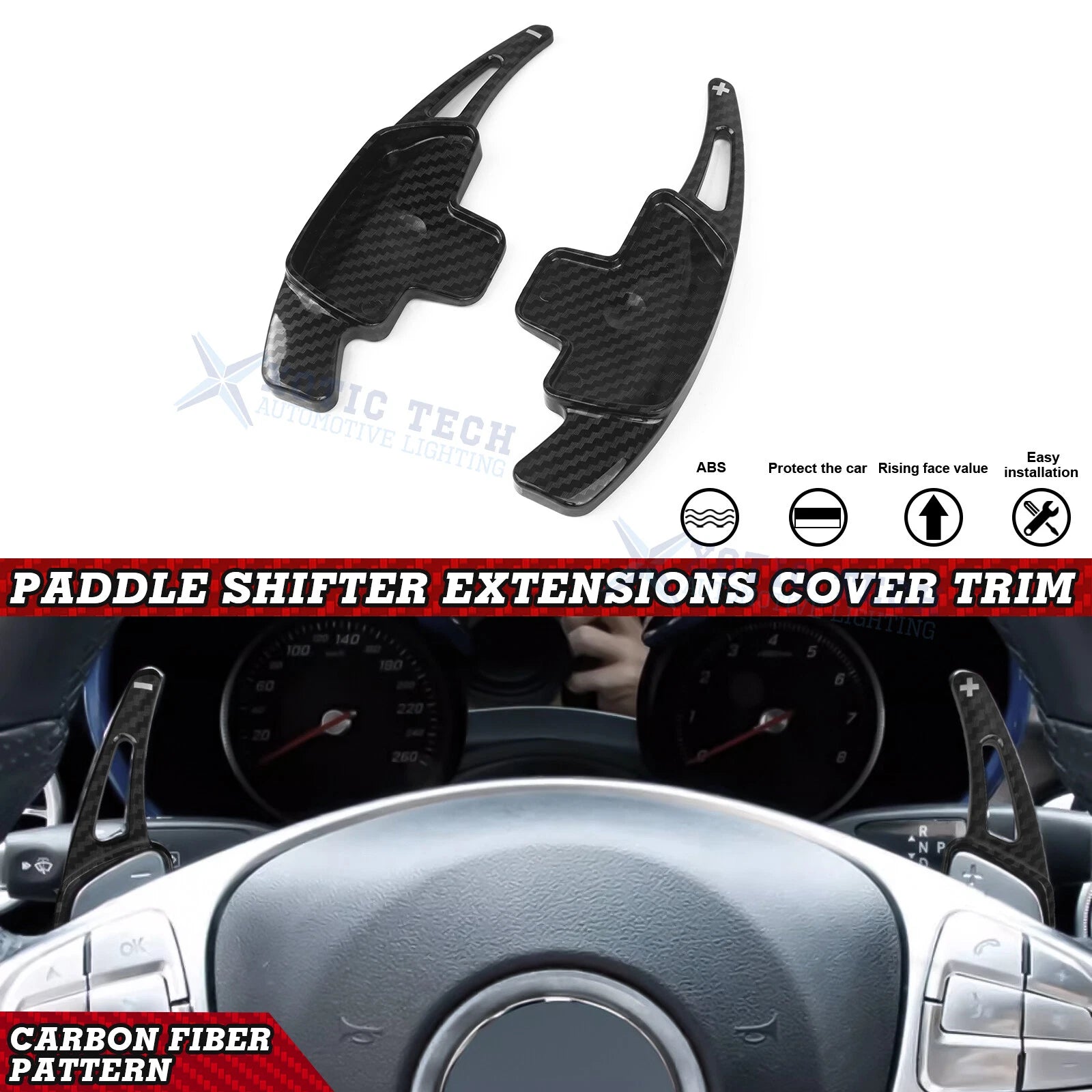 Carbon Fiber ABS Paddle Shifter Extension for Mercedes-Benz C–G Classes (2010–2024)