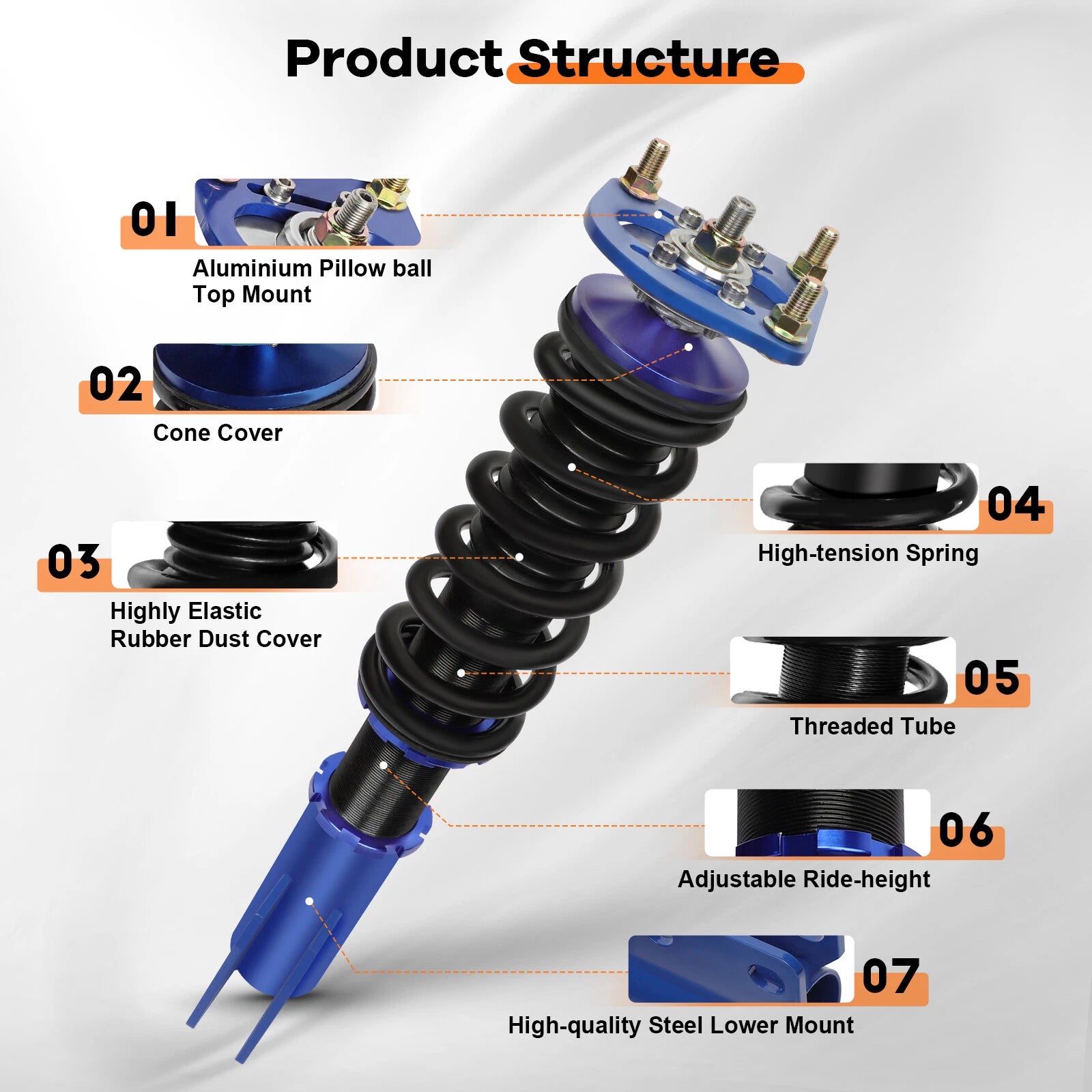 Coilovers for Ford Mustang (1994–2004) Adjustable Height Suspension Struts