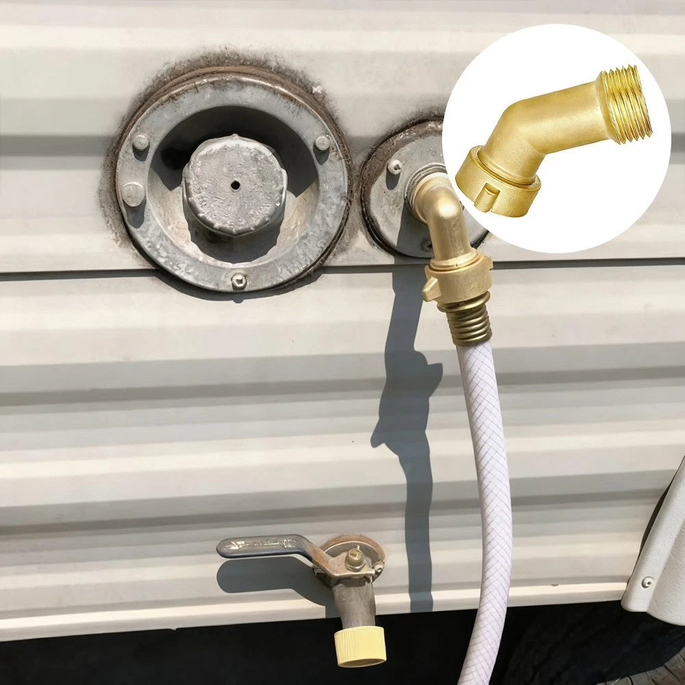 Brass 45 Degree Water Hose Elbow with Quick Connect for RV Garden (2010–2023)