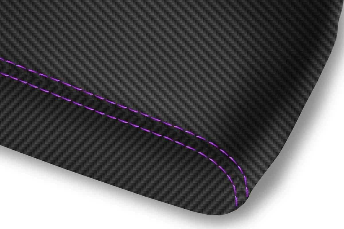 Console Lid Armrest Cover for Infiniti FX35 (2009–2012) Carbon Fiber Purple Stitch
