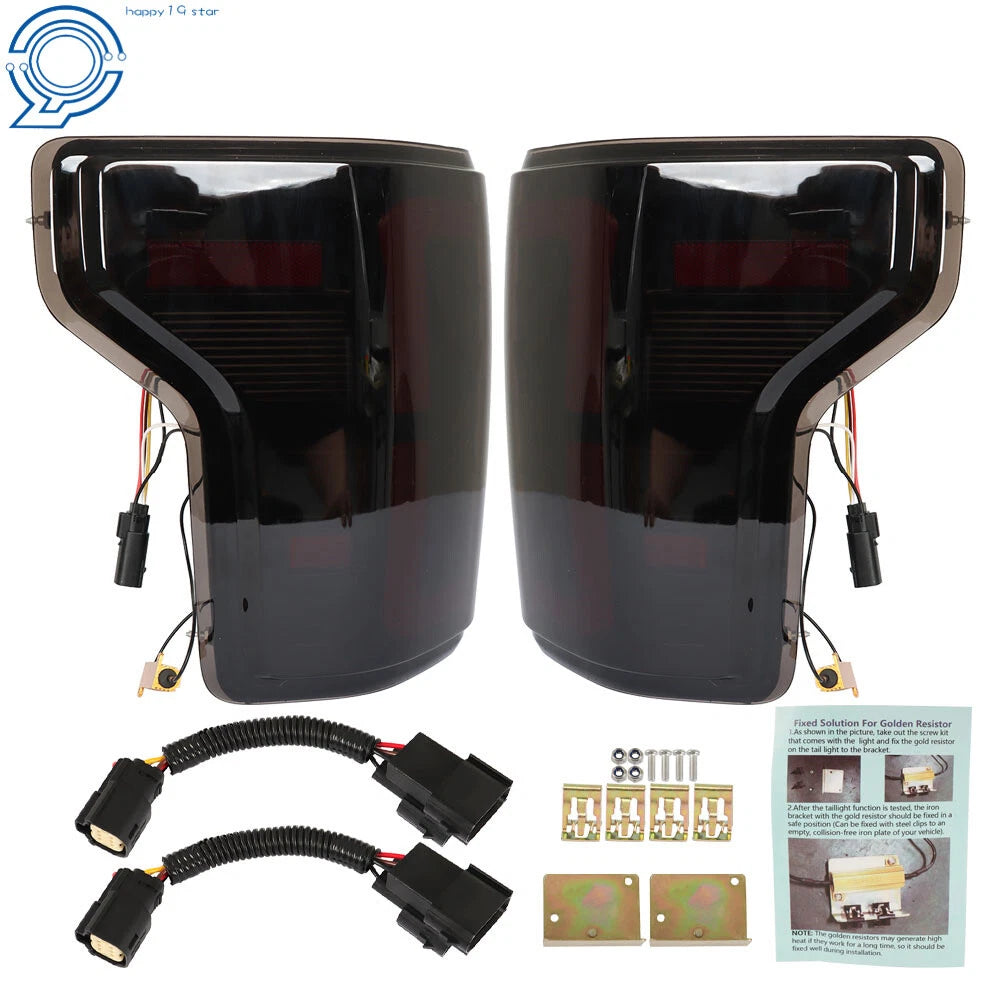 Set of 2 LED Tail Lights for Ford F150 (2015–2020) Black Housing Smoke Lens