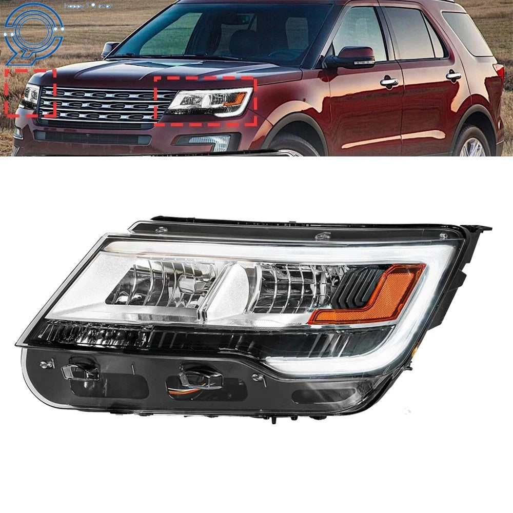 Halogen Headlights for Ford Explorer (2016–2018) with LED DRL Chrome Housing