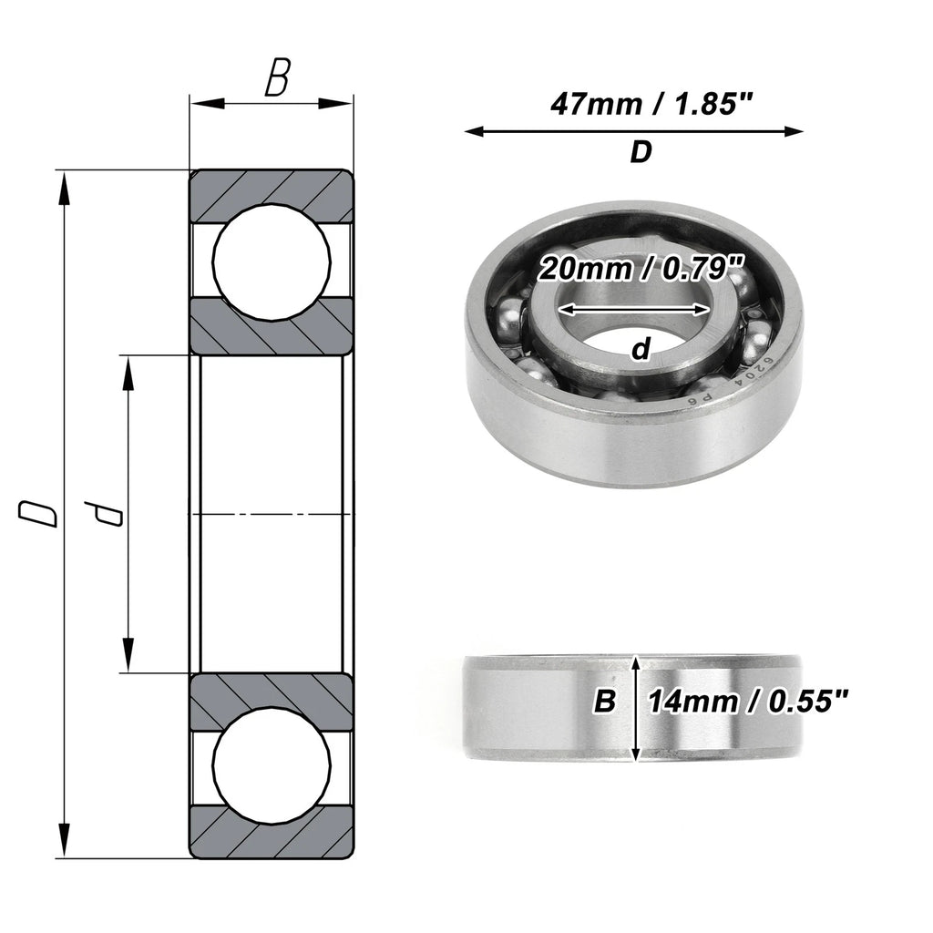 6204 Deep Groove Ball Bearing for Scooter Skateboard Wheel (P6 20x47x14mm)