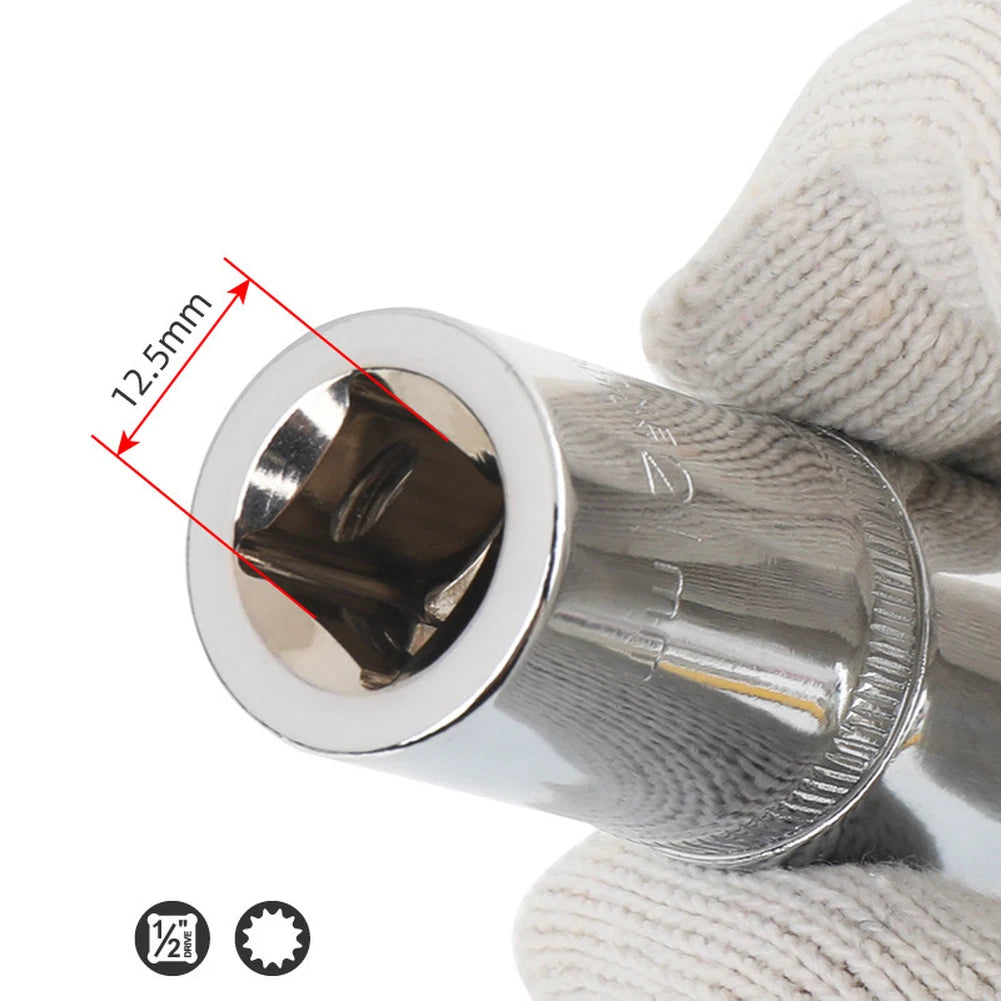 12 Point Chrome Vanadium Socket Adapter 1/2 Drive for Torx Ratchet