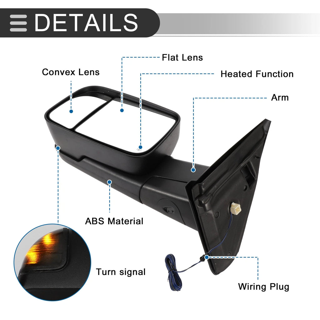 Tow Mirrors for Dodge Ram 1500 (2002–2008) with Turn Signal Light, Black