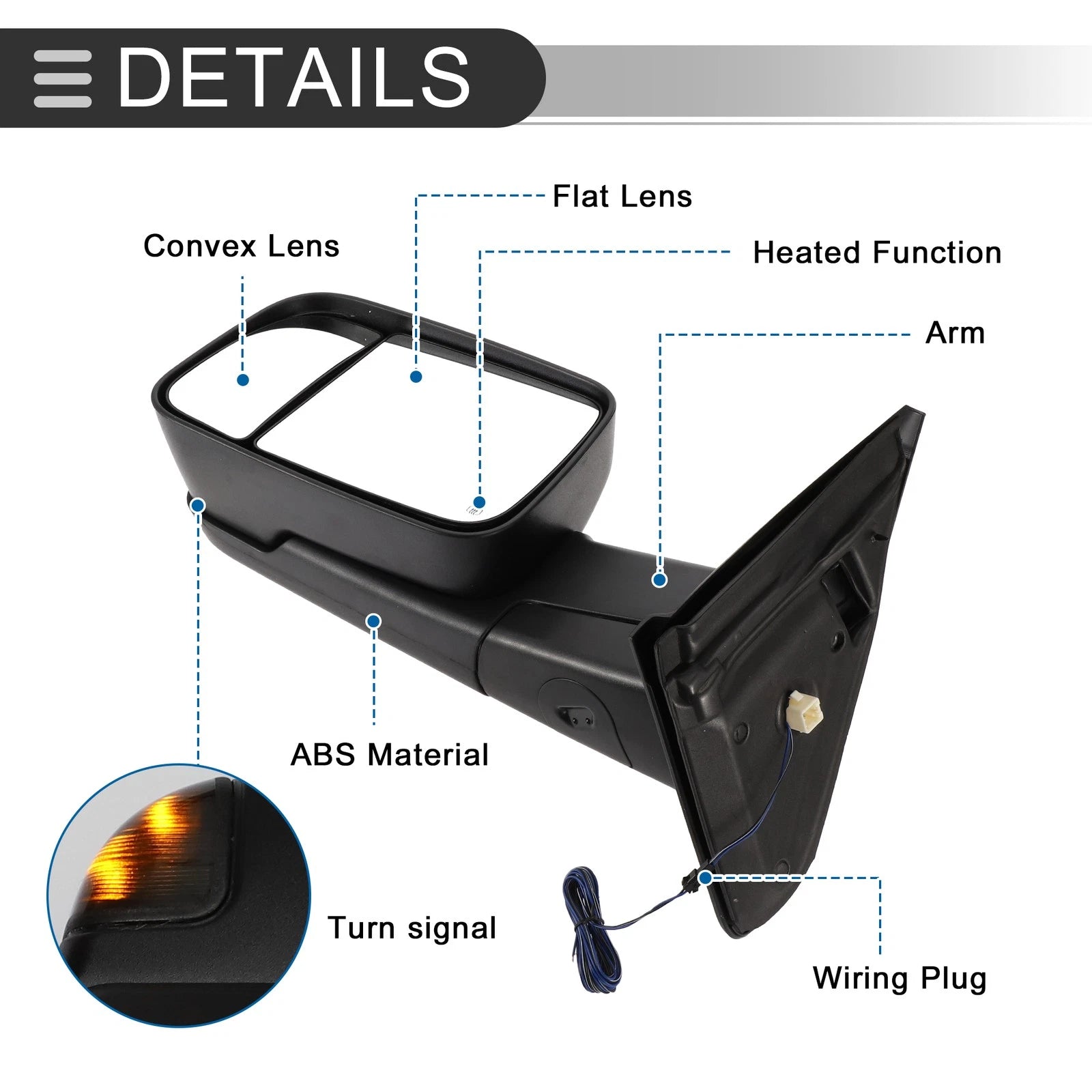 Tow Mirrors for Dodge Ram 1500 (2002–2008) with Turn Signal Light, Black