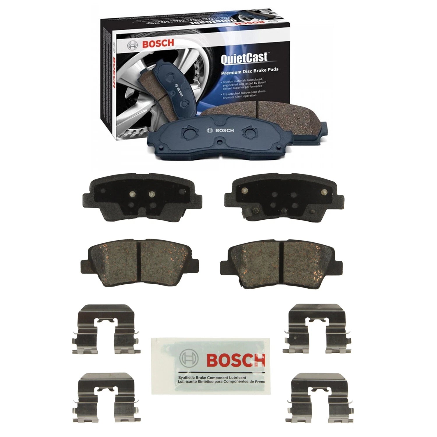 Set of 4 Bosch Blue Ceramic Disc Brake Pads for Hyundai Kia Accent Rio