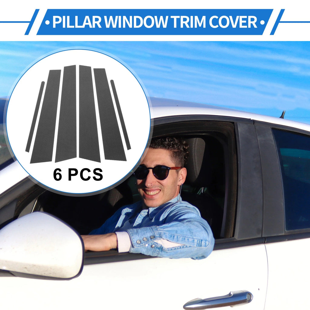 6 Pcs Door Pillar Window Trim for Hyundai Creta Ix25 (2015–2023) Carbon Fiber