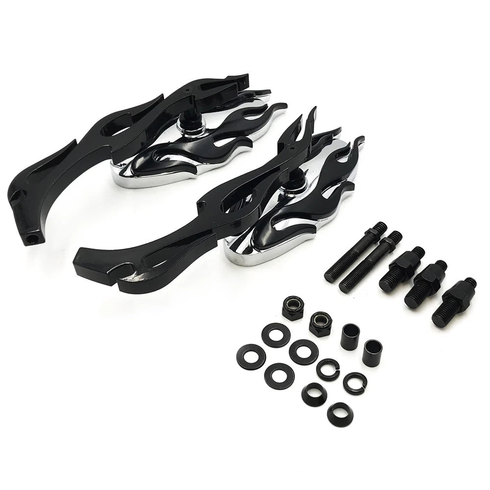 Flame Style Rearview Mirror for Cruiser Chopper (Universal Fit) Black