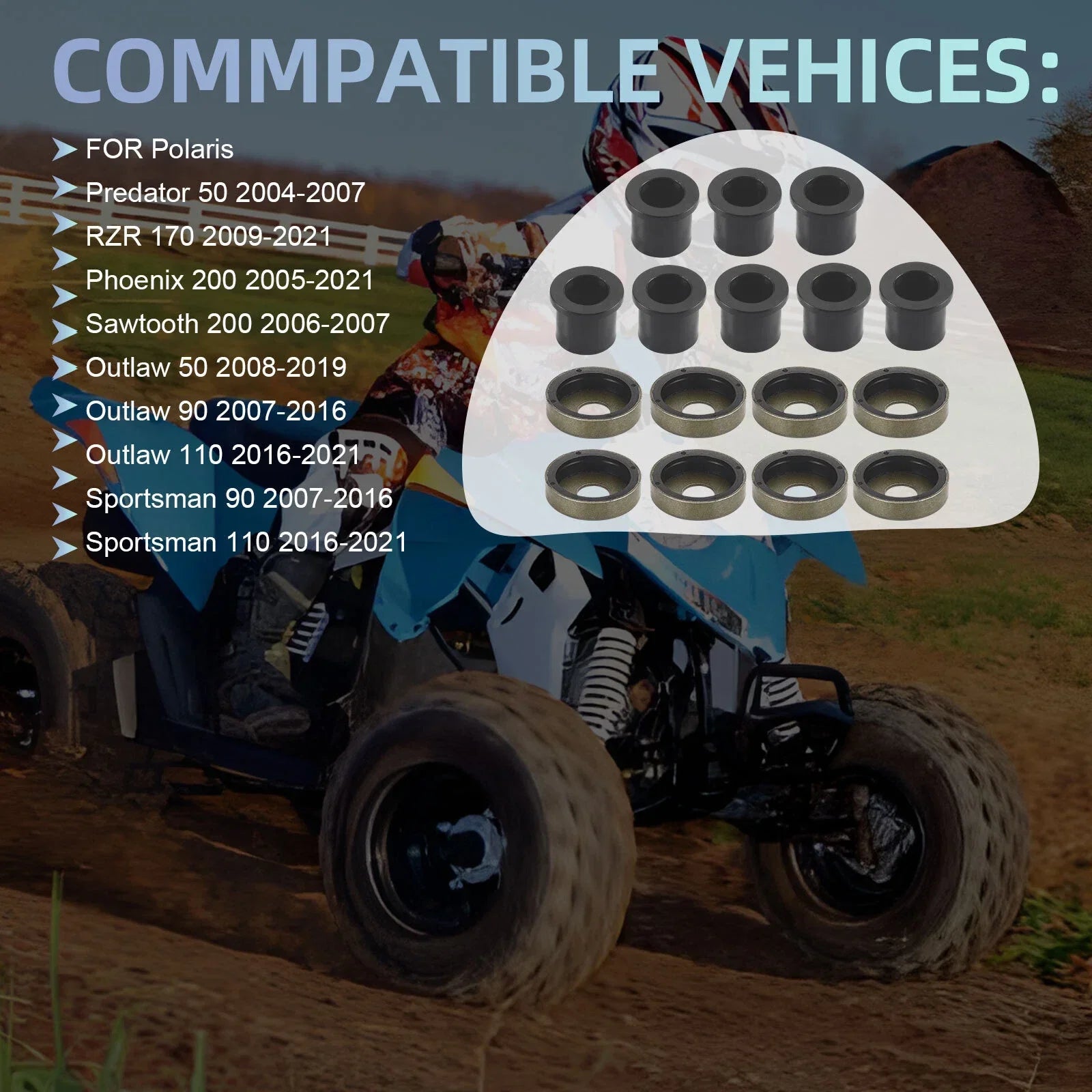 8x Front A Arm Bushing & Cap Kit for Polaris Outlaw 50 90 110 (2007–2021)