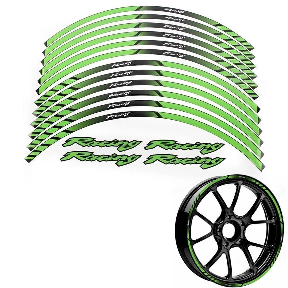 Set of 2 Green Motorcycle Wheel Rim Tape Decal Stripes 17" 18" Universal
