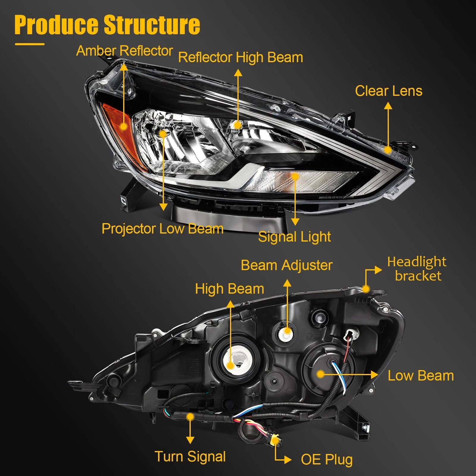 Halogen Headlight Assembly for Nissan Sentra (2016–2019) Black Housing