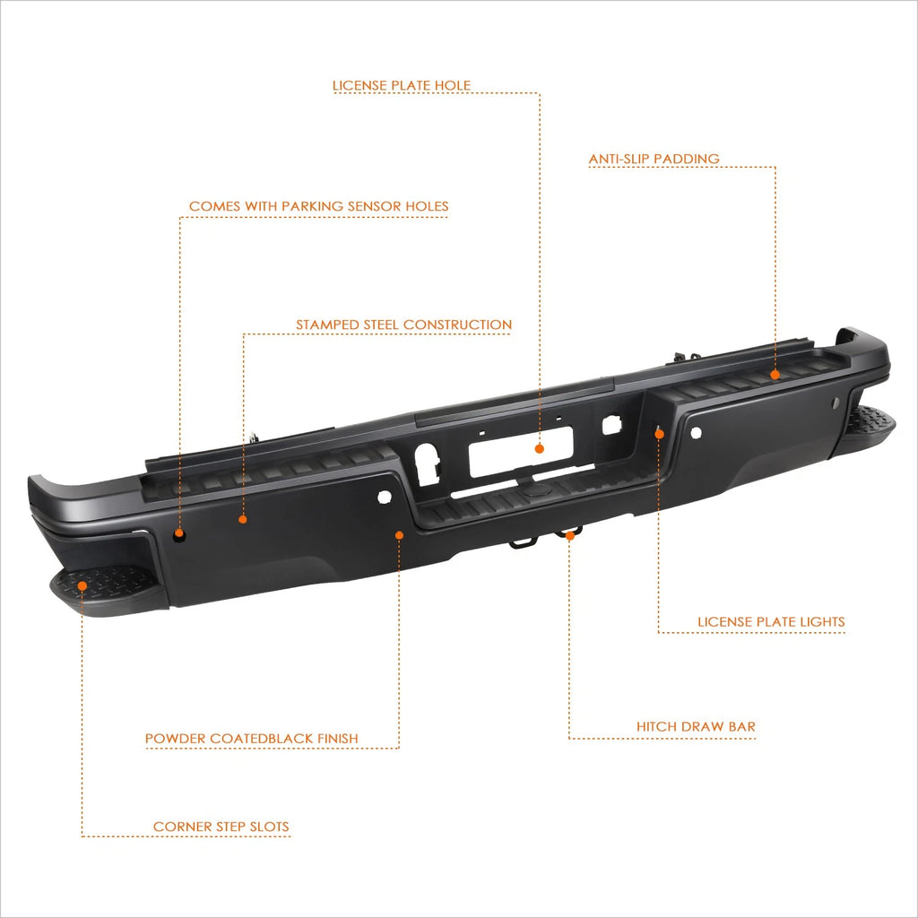 Rear Step Pad Bumper for Silverado/Sierra 2500 3500 HD (2015–2019) w/Park Sensor Holes
