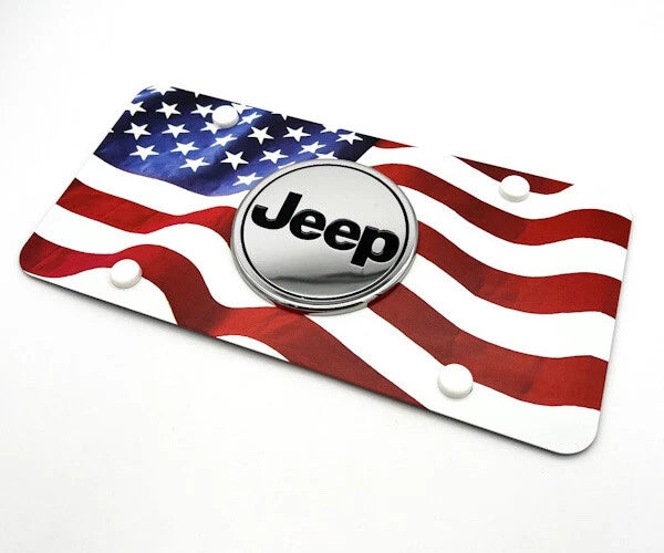 License Plate Frame Premium Color Wave American Flag for Jeep Wrangler (2007–2024)