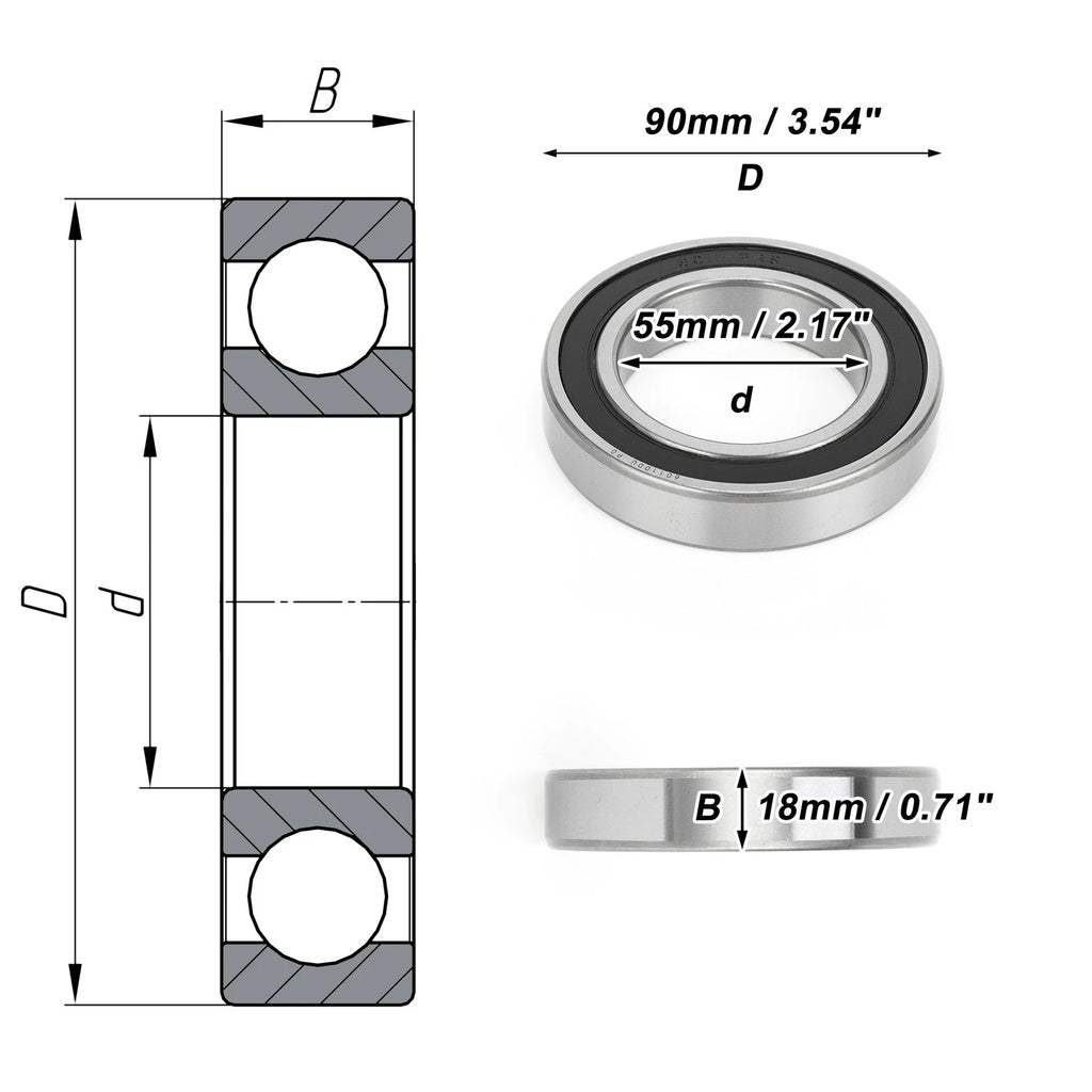 Deep Groove Ball Bearing 6011DDU for Scooter Skateboard Wheel (P0 55x90x18mm)