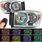 2X Chrome Amber LED Halo Ring RGB Headlight Lamps for Dodge Ram 1500-3500 (2006–2009)