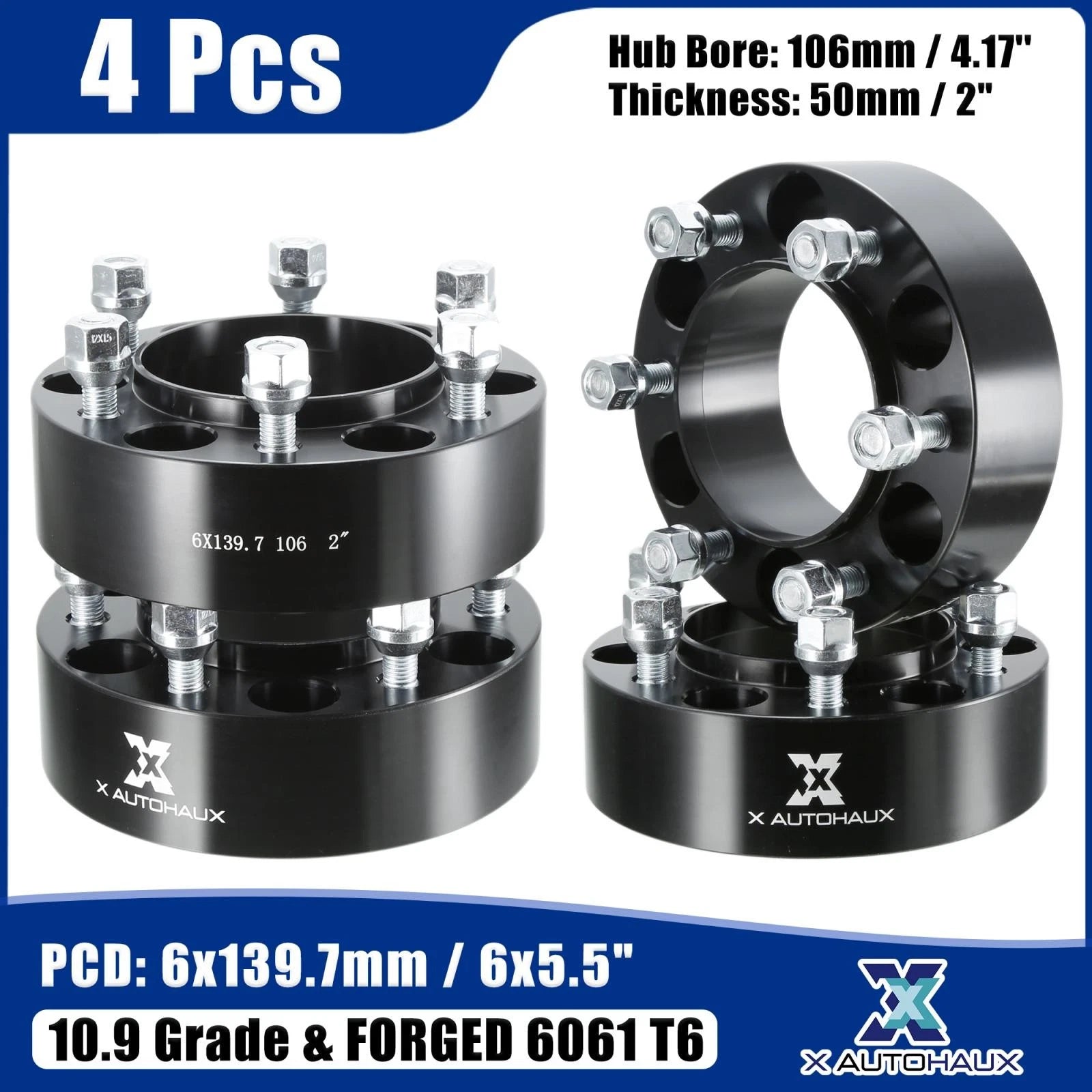 Set of 4 Wheel Spacers Adapters for 6 Lug Vehicles (M12x1.5, 6x5.5")