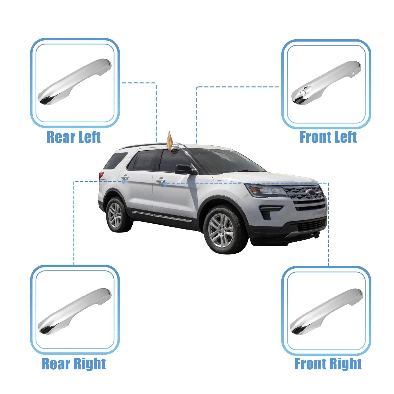 Set of 4 Exterior Door Handle Cover Trim for Ford Explorer (2020–2022) Silver Tone