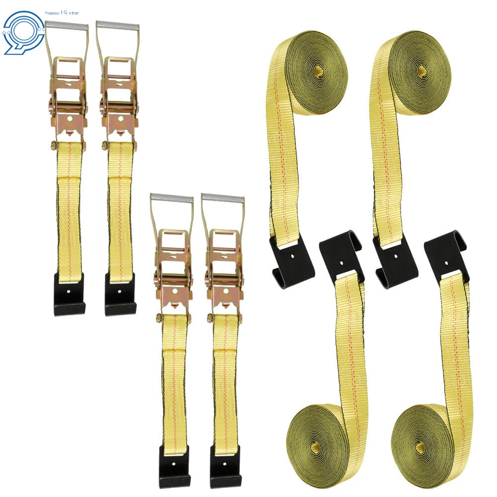 Set of 4 Heavy Duty Flat Hook Ratchet Straps for Flatbed