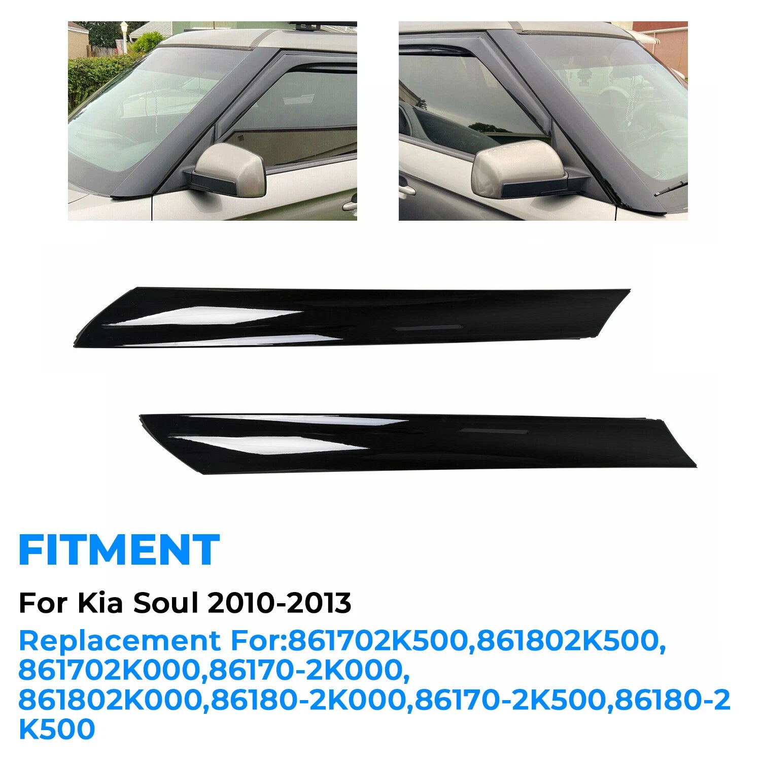 Set of 2 Windshield Pillar Trim Molding for Kia Soul (2010–2013)