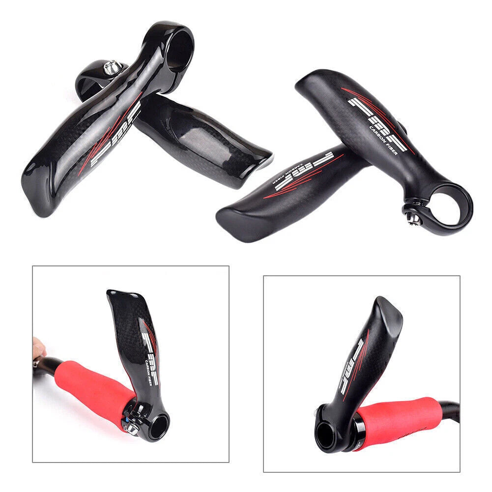 Pair of Ergonomic Carbon Fiber Handlebar Ends for MTB Road Bike