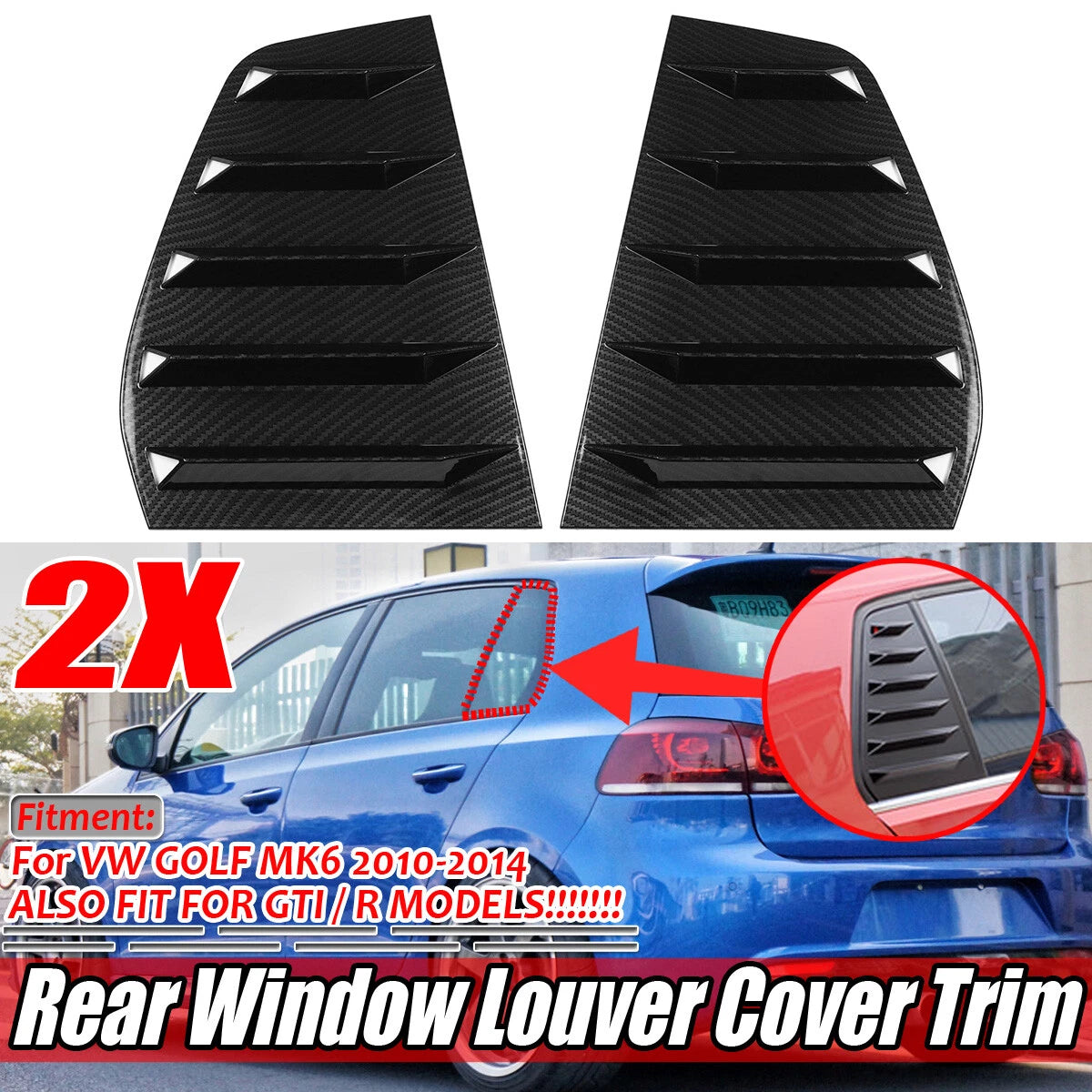Window Louver Rear Side Vent Cover for Golf MK6 (2010–2014) Carbon Fiber Look