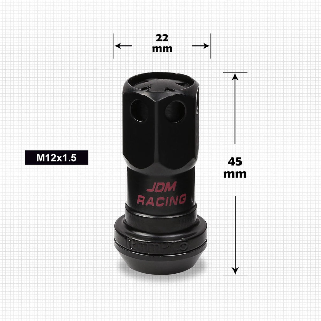 Set of 20 M12X1.5 Black Closed End Lug Nuts with Spline Locks and Key