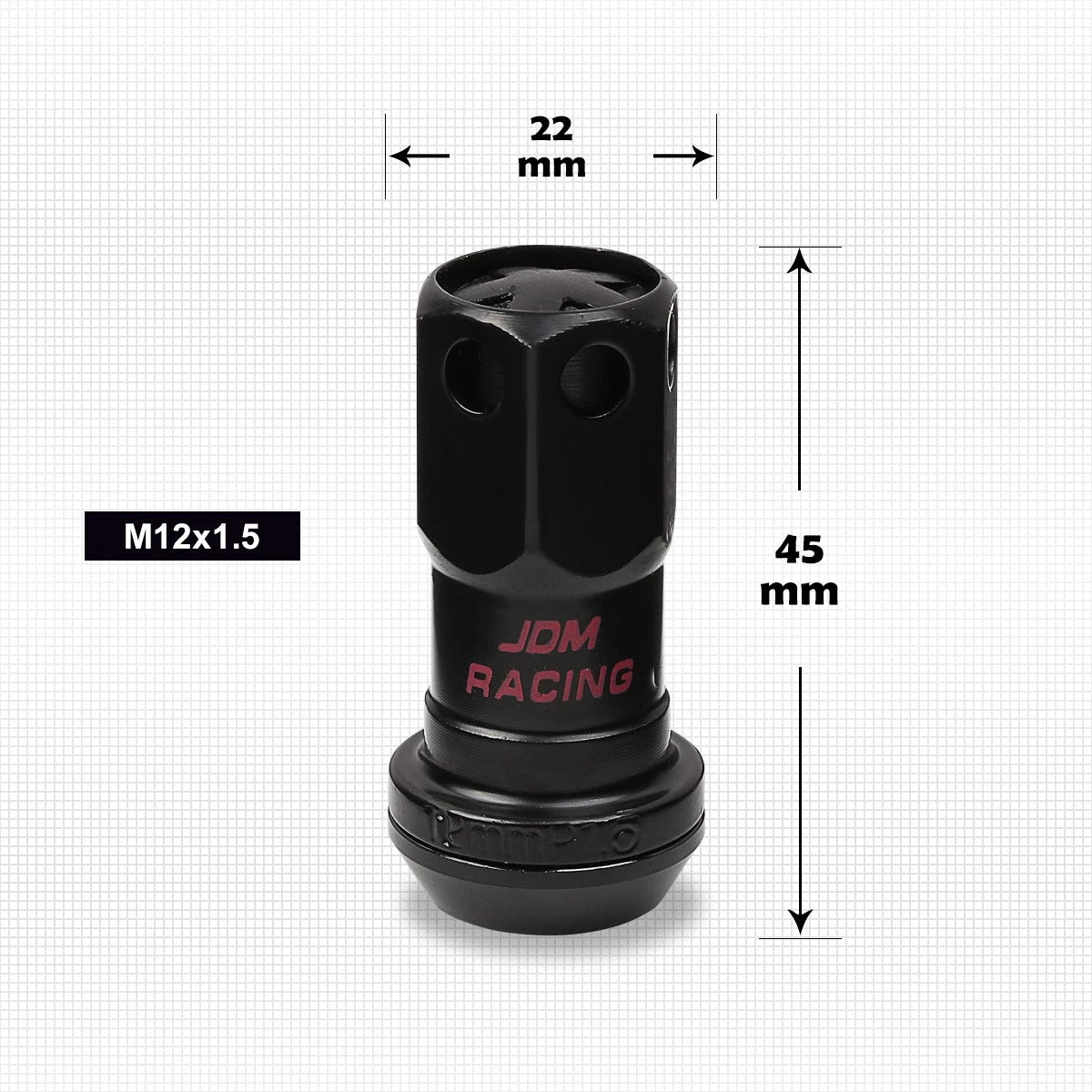 Set of 20 M12X1.5 Black Closed End Lug Nuts with Spline Locks and Key
