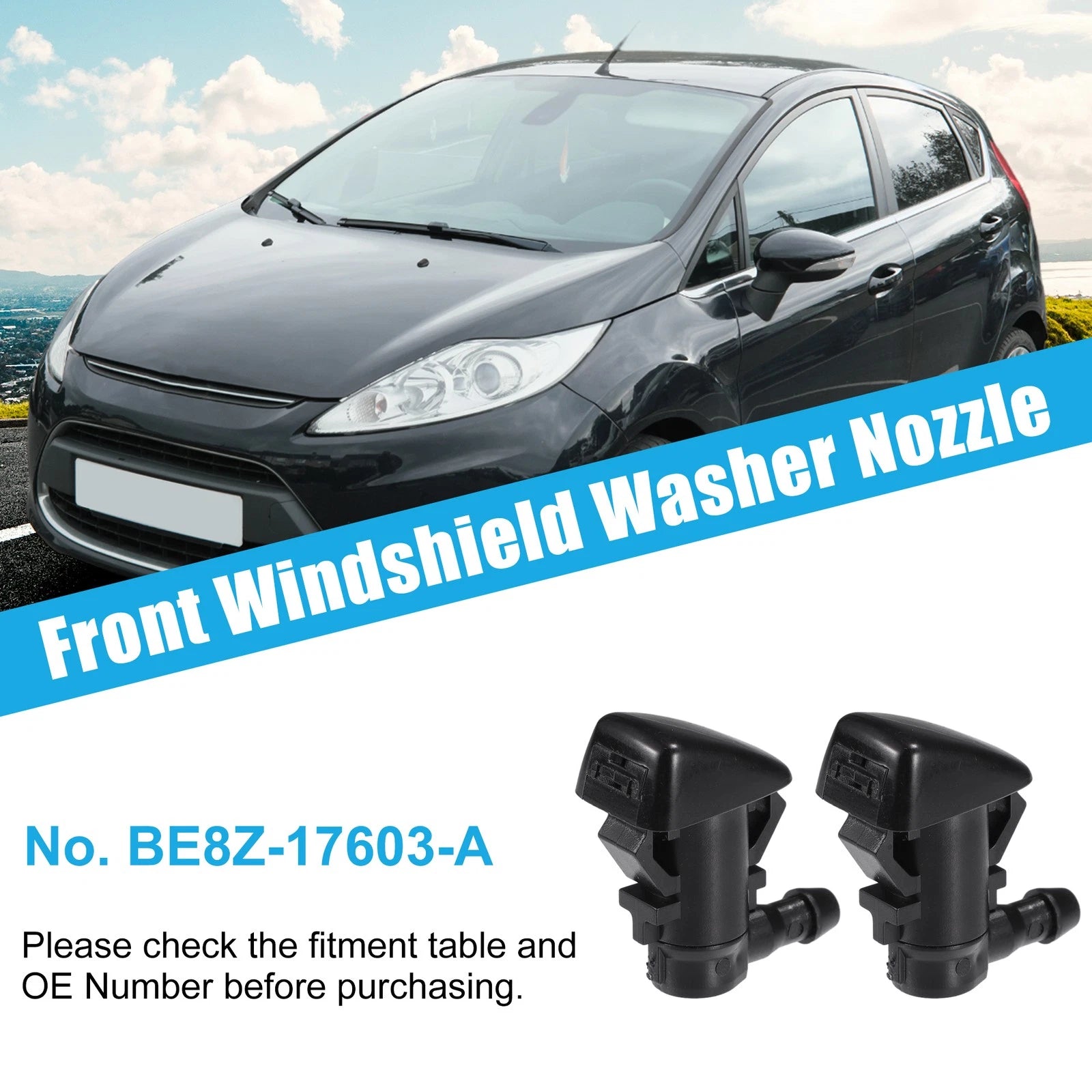 2 Pcs Front Windscreen Washer Nozzles with Gaskets for Ford 
