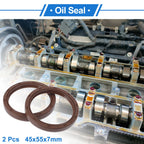 2X Oil Seal Rotary Shaft Seal FKM Rubber 45x55x7mm for Various Models