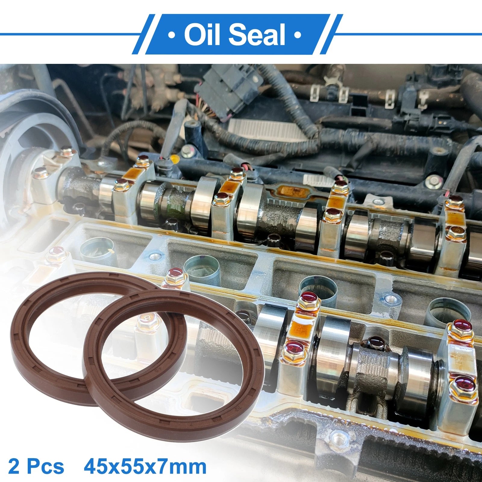2X Oil Seal Rotary Shaft Seal FKM Rubber 45x55x7mm for Various Models