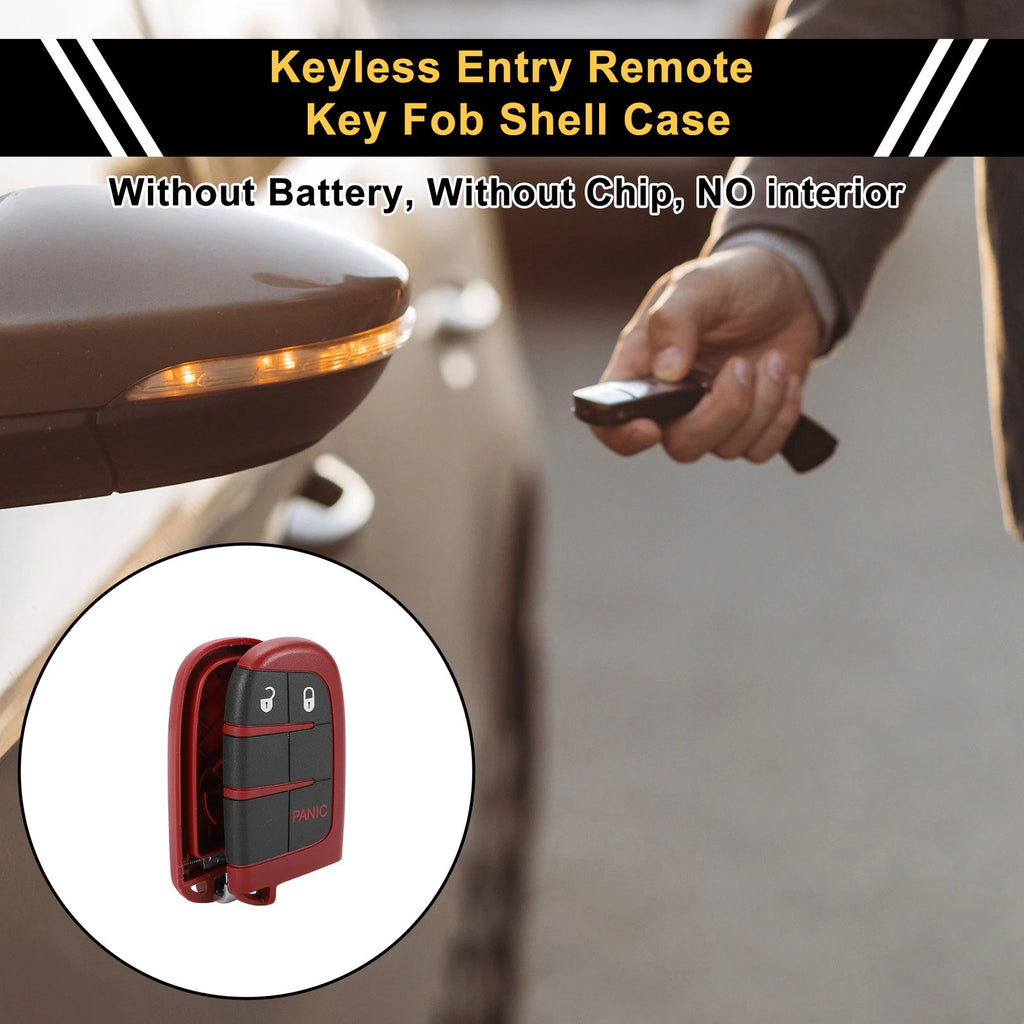 3 Button Key Fob Shell Case for Dodge Charger (2018) Black Red