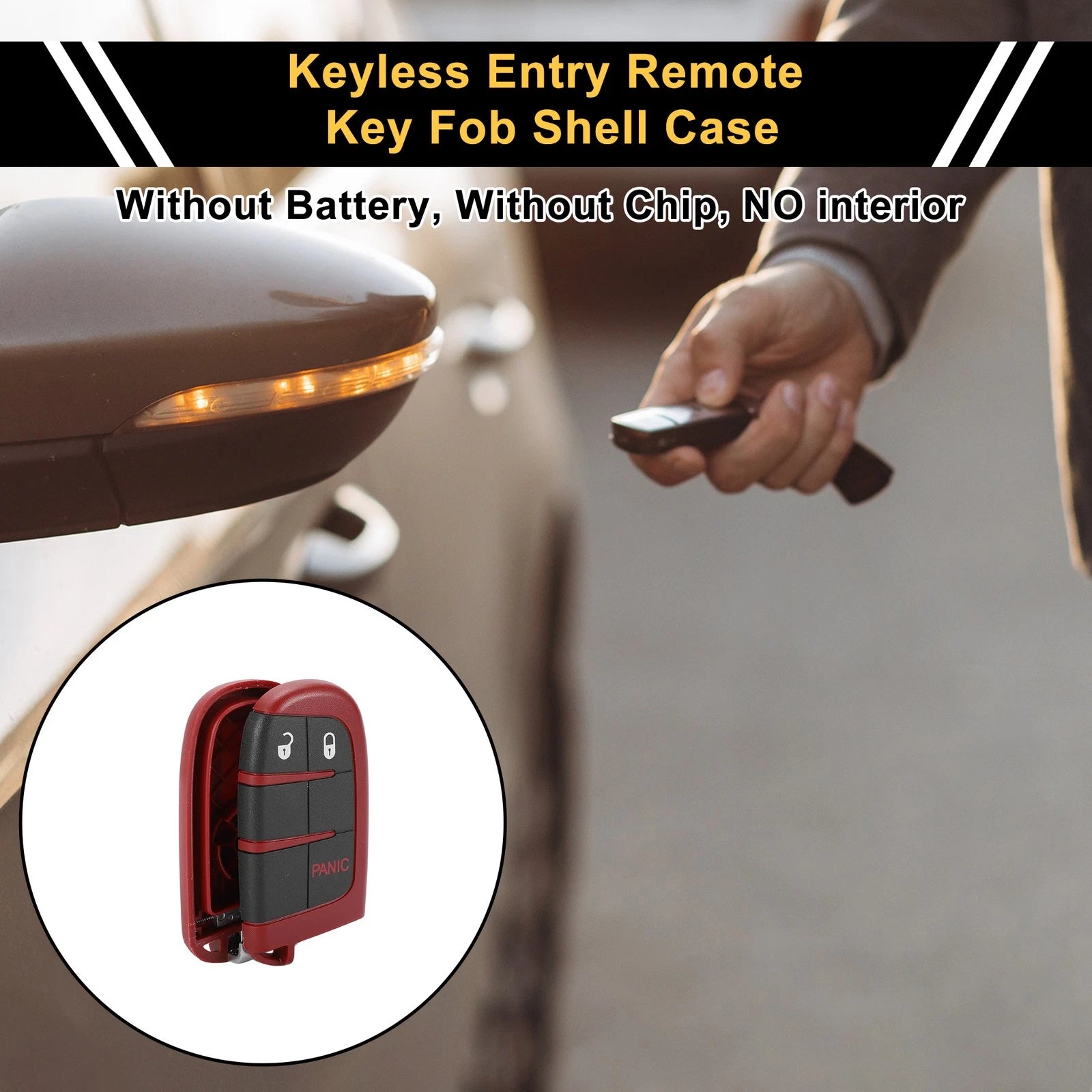 3 Button Key Fob Shell Case for Dodge Charger (2018) Black Red