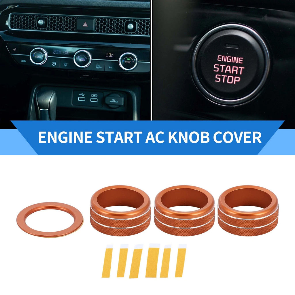 Set of 4 AC Engine Start Switch Knob Cover Ring for Honda Civic (2022–2024) Orange