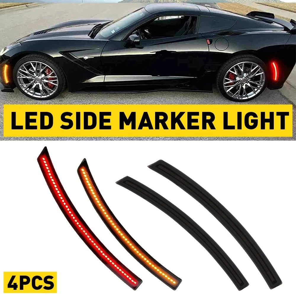 Set of 4 Smoked LED Amber Red Side Marker Lights for Chevy Corvette C7 (2014–2019)