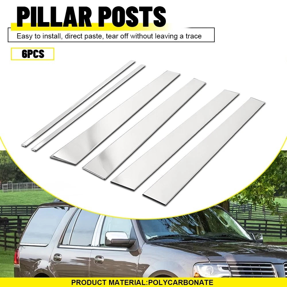 6Pc Stainless Steel Chrome Pillar Post Trim for Lincoln Navigator (1997–2017)