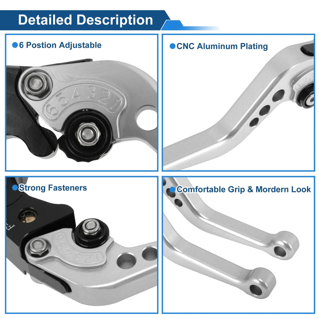 Adjustable Brake Clutch Lever for Honda CBR500R (2013–2023) - Aluminum Alloy Silver