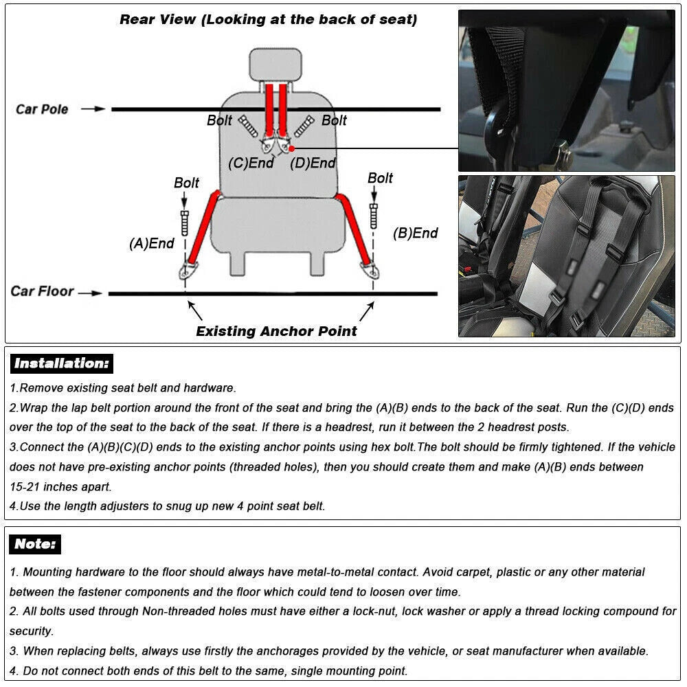 2" 4-Point Adjustable Racing Seat Belt Harness for Universal Fit