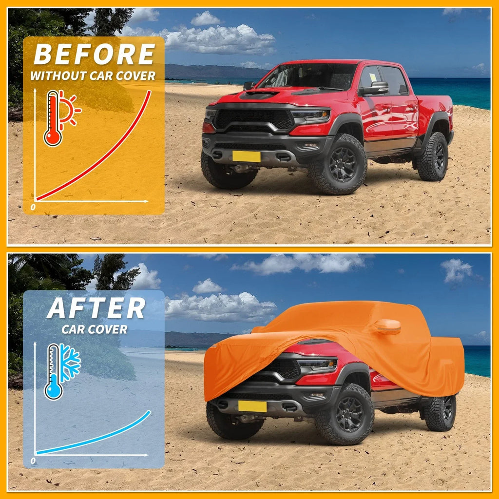 Waterproof All Weather Car Cover for Dodge Ram (2010-2023) - Orange 210D-PU