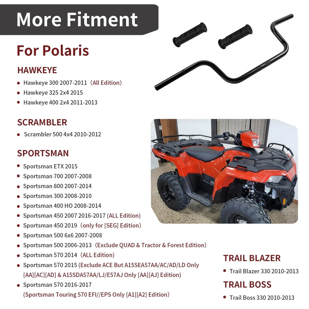 Handlebar with Grips for Polaris Trail Blazer Trail Boss 330 (2010–2013)