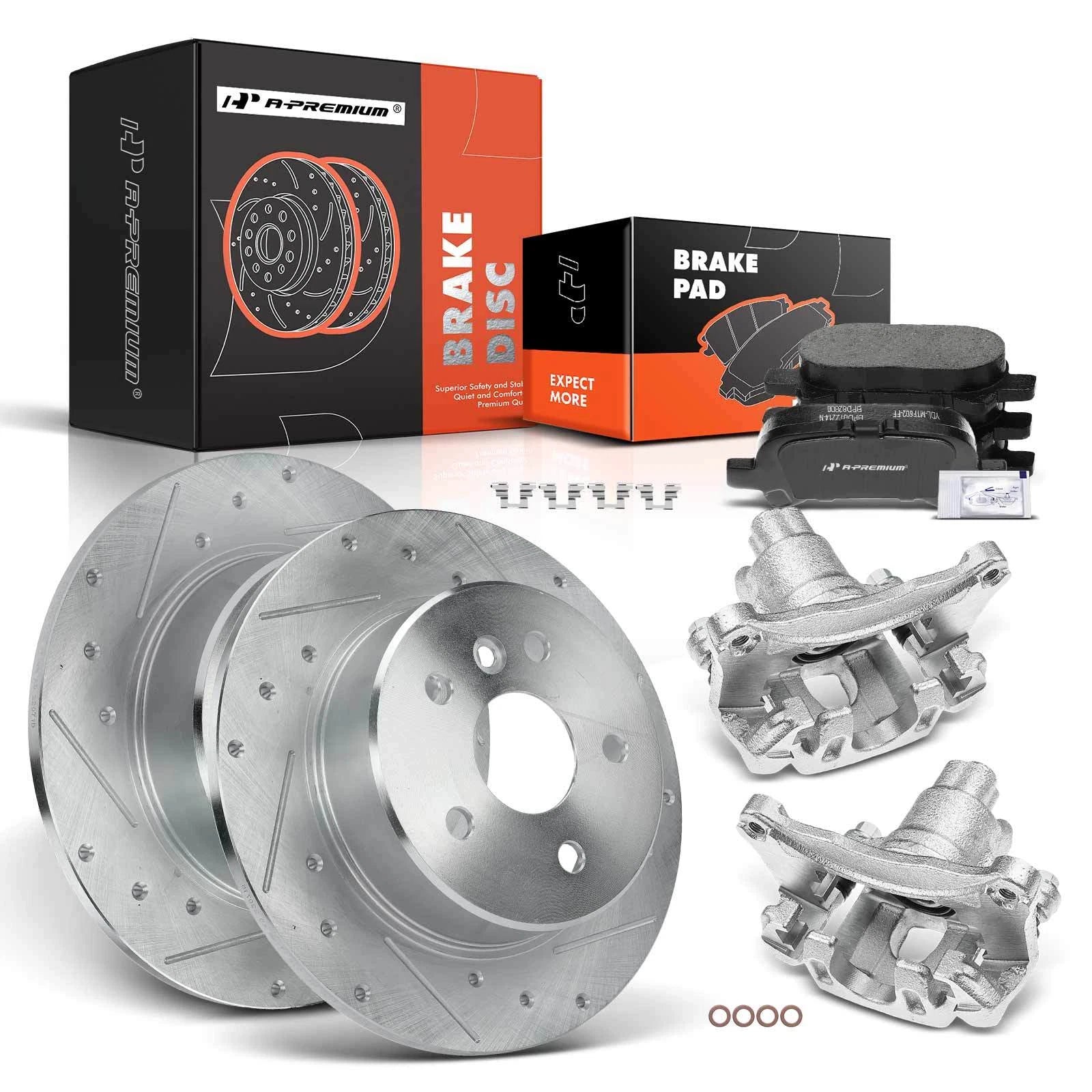 Rear Drilled Brake Rotor and Pad with Caliper for Toyota Avalon (2000–2004)