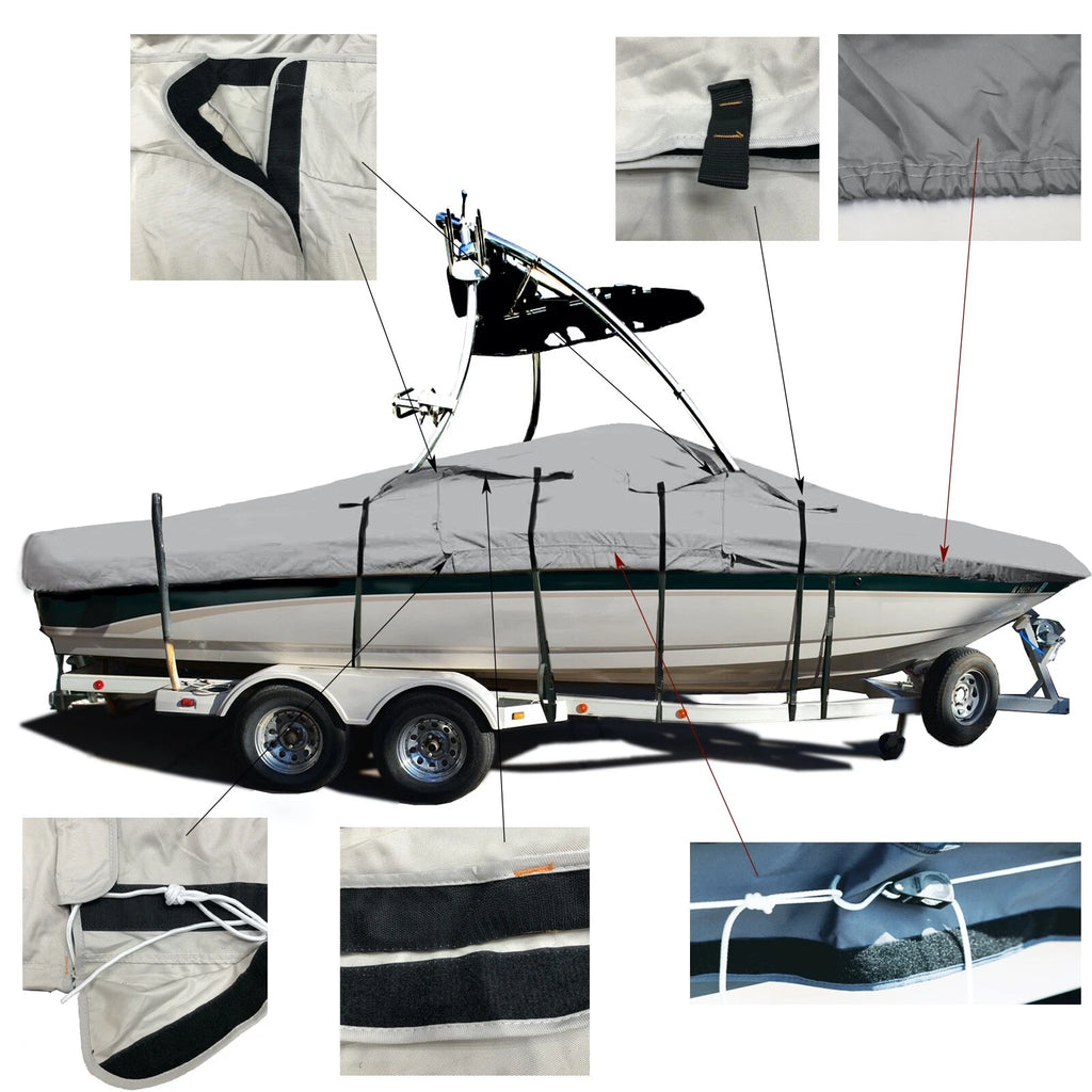 Deluxe V-Hull Fishing Boat Cover for Ski Wakeboard Tower 23' (Pro)