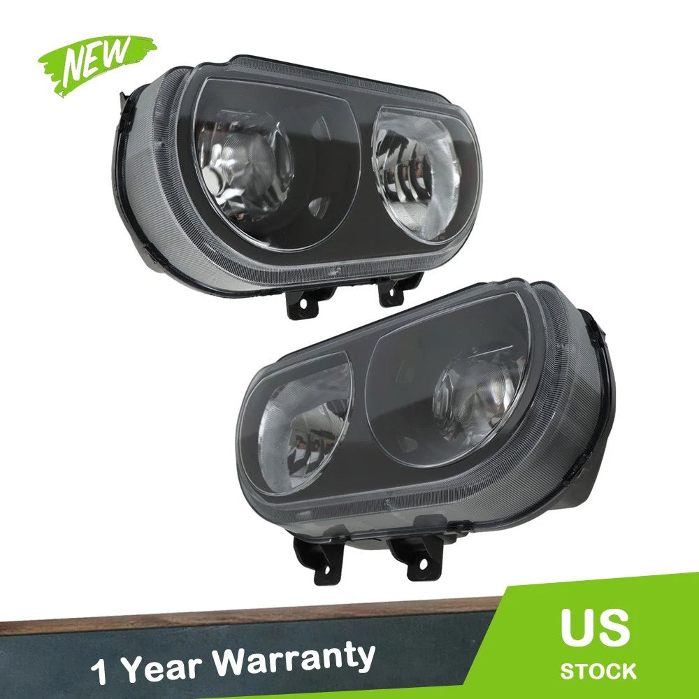 Set of 2 Black Halogen Headlights for Dodge Challenger (2008–2014)